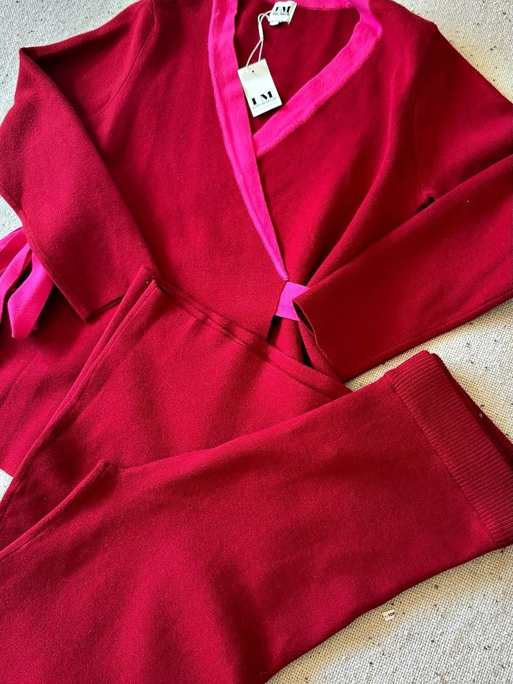 Hilary MacMillan Red & Fuchsia Colorblock Knit Two-Piece Set – Top 3X / Pants 2X